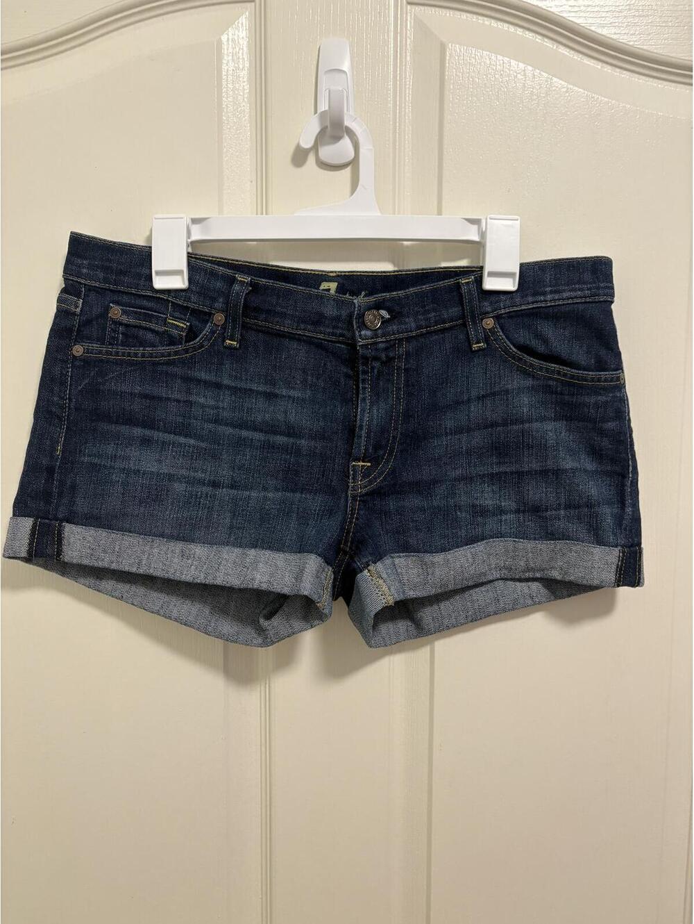 7 For All Mankind Dark Denim Rolled Hem Shorts Size 32